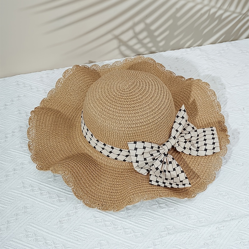 Wide Brim Floppy Sun Hat Elegant Bowknot Decor Travel Beach - Temu