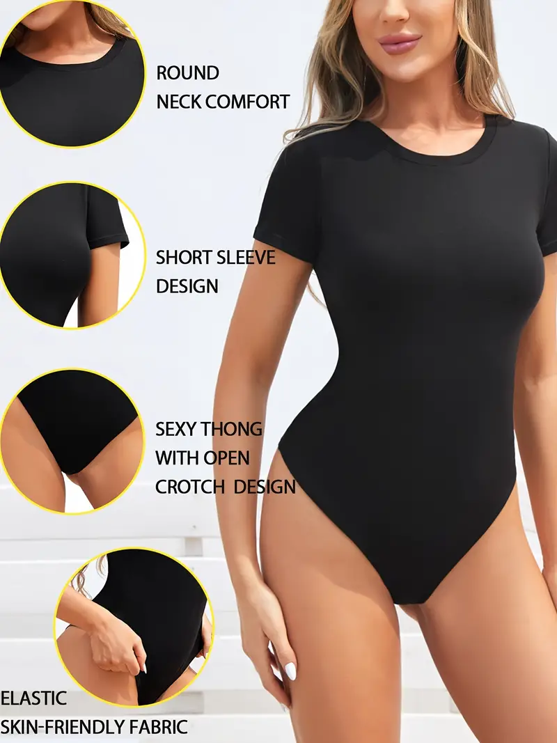 Short Sleeve Shaping Bodysuit Tummy Control Slim Round Neck - Temu