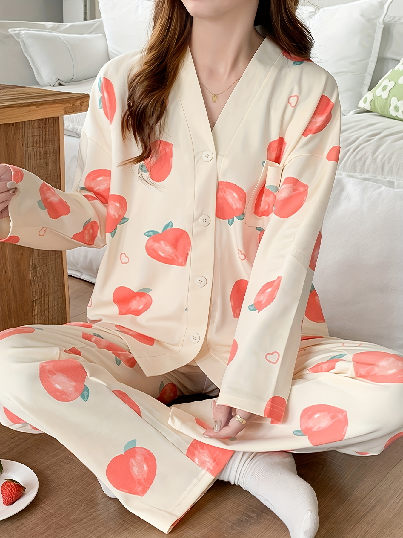 Cute & Soft Pajamas Set, Lightweight Long Sleeve Pajama Top & Elastic  Waistband Pajama Pants, Women's Loungewear & Sleepwear