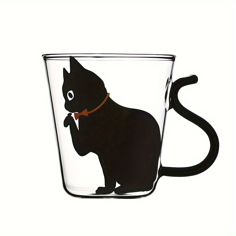 Cute Kitten Glass Cup, Kawaii Cat Glass Water Cup With Tail Handle