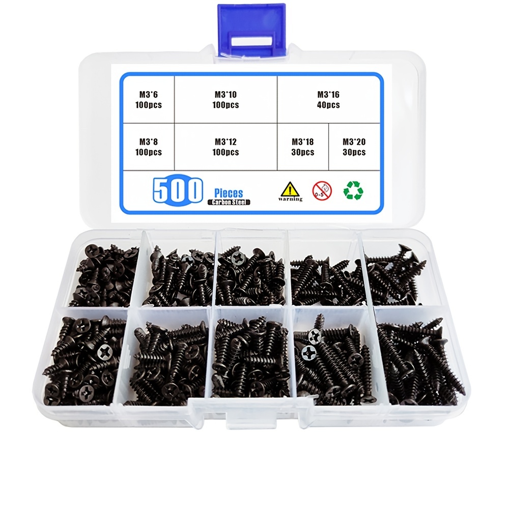 500pcs M3 Flat Head Small Wood Screws Assortment Kit - Temu Kuwait