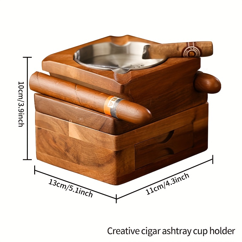 Personalized Whiskey & Cigar Tray Glass Holder Ashtray Whiskey, 2 in 1  Wooden Cigar Ashtray With Whiskey Glass Holder, Great Gifts for Men