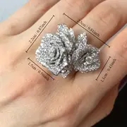elegant flower ring silver plated inlaid shining zircon exaggerated decor for party perfect anniversary birthday gift for your love make her be the most stunning girl details 4