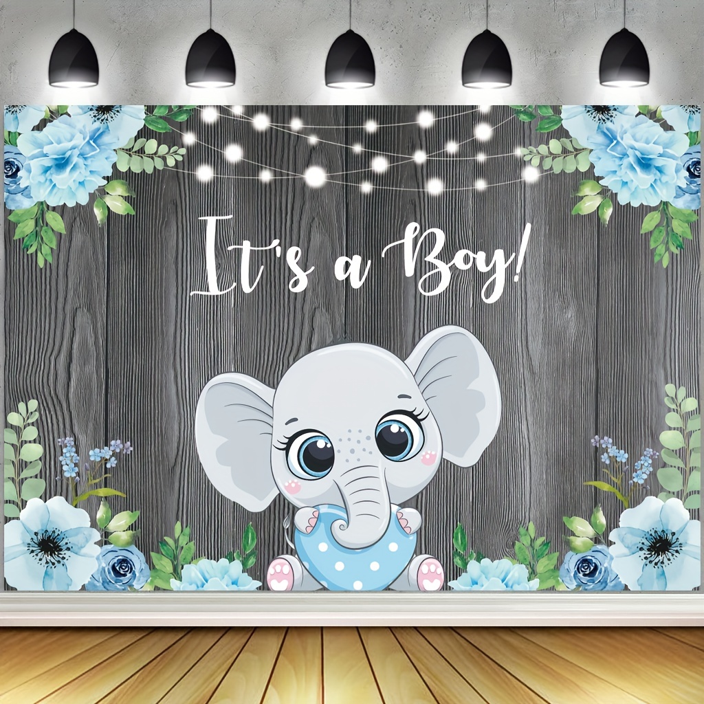 1pcs Rustic Grey Wood Elephant Baby Shower Backdrop - Perfect for Boy's  Party Decorations and Banners