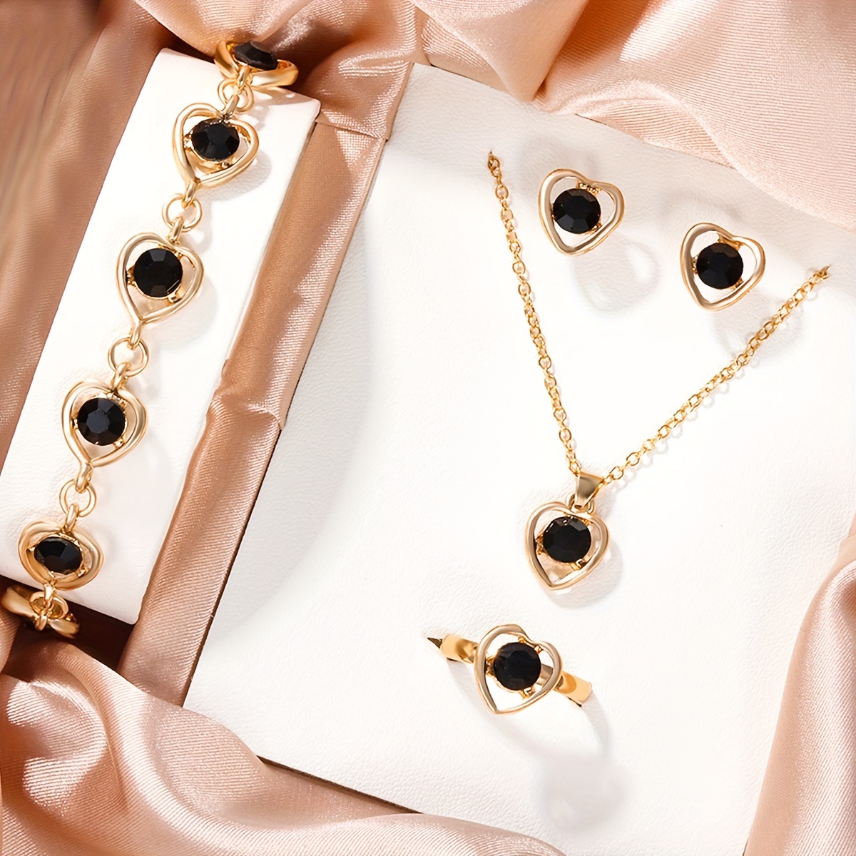 Necklace Earrings Bracelet Plus Ring Elegant Jewelry Set - Temu