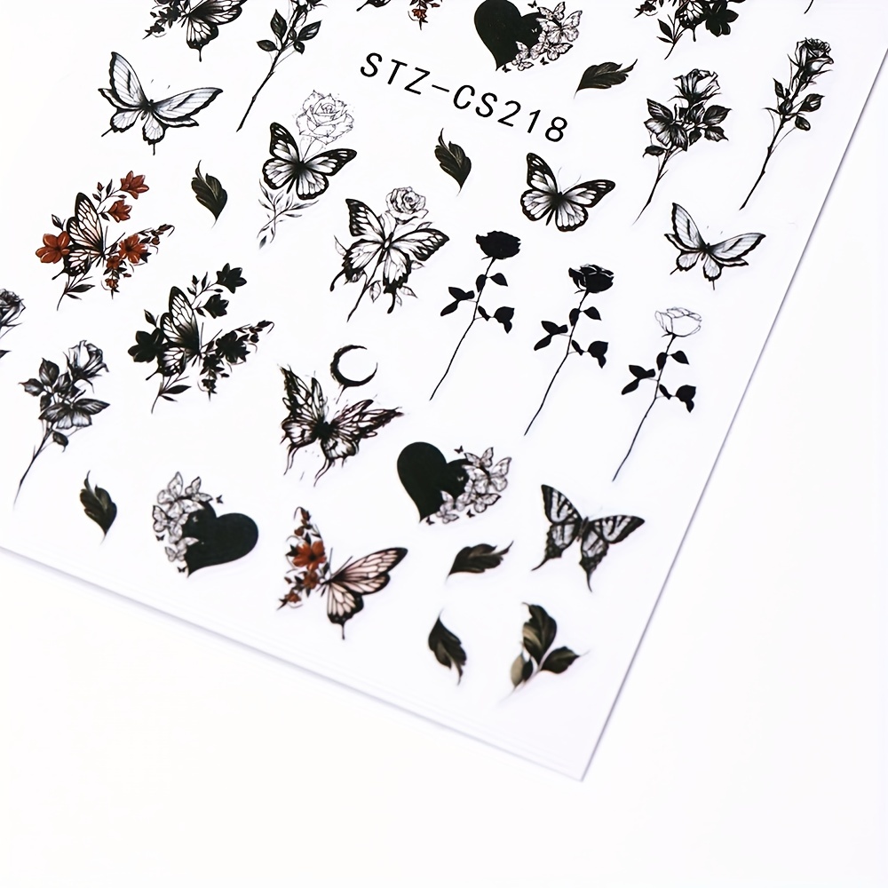 Gothic Nail Art Stickers Self Adhesive Decals Rose Butterfly Skull Designs