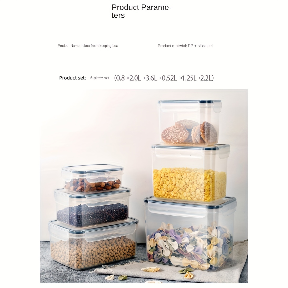 6pcs Kitchen Cereal Food Storage Jar Refrigerator Fresh keeping Sealed Jar