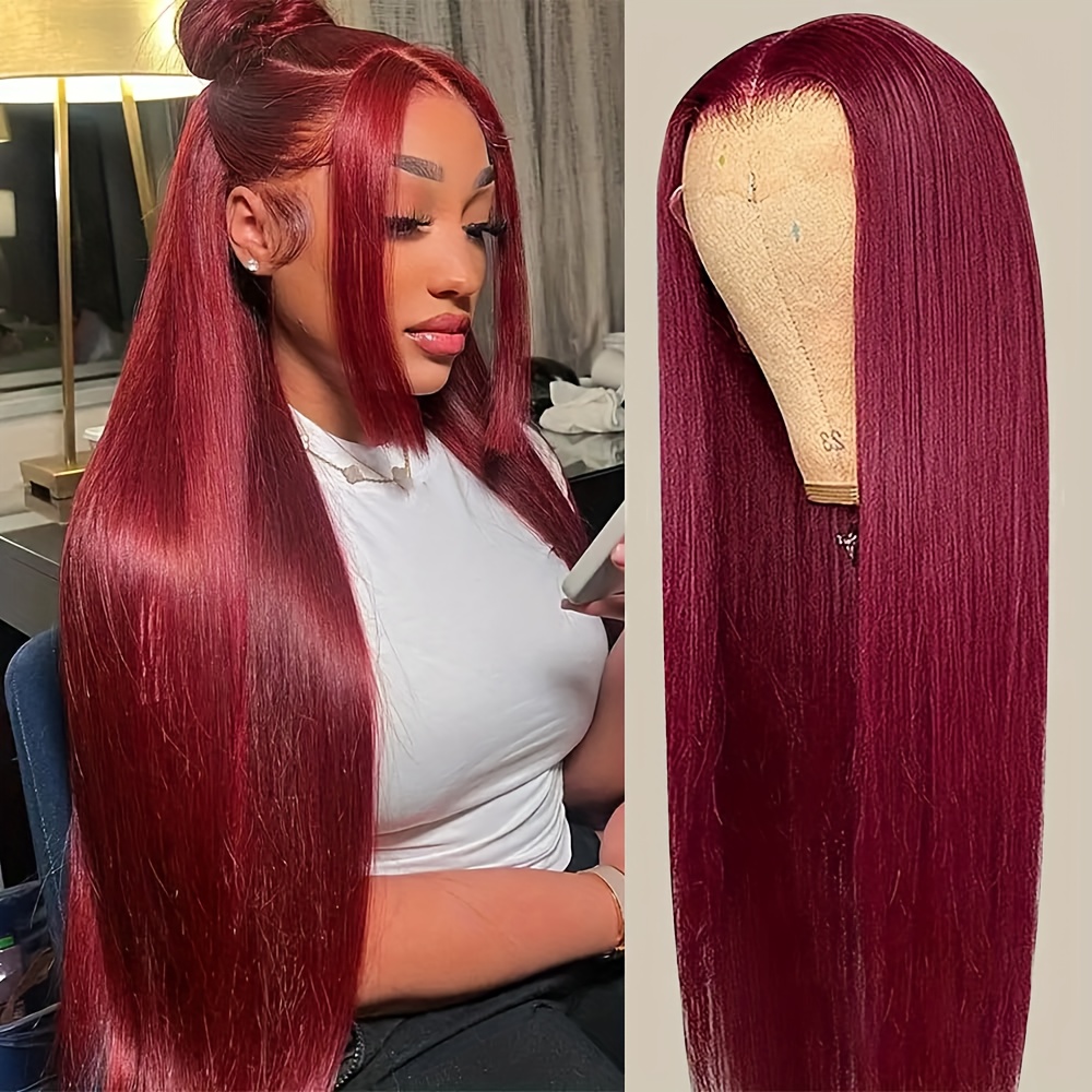 

13x6 99j Lace Front Wigs Human Hair Hd Transparent Lace Frontal Wigs 99j Brazilian Virgin Human Hair Wigs For Women Girls Pre Plucked With Baby Hair 180% Density 16-34 Inch