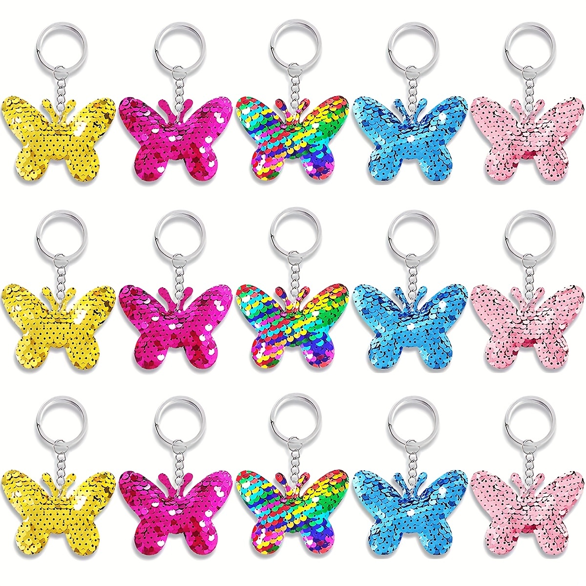 

15pcs/set Butterfly Shape Sequin Keychain Pendant Bag Accessories Ornament Key Ring