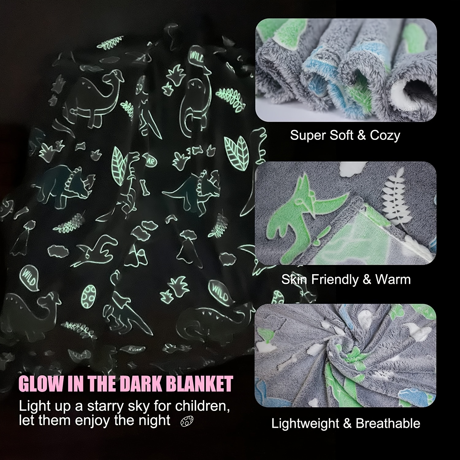 Luminous Dinosaur Blanket for Kids