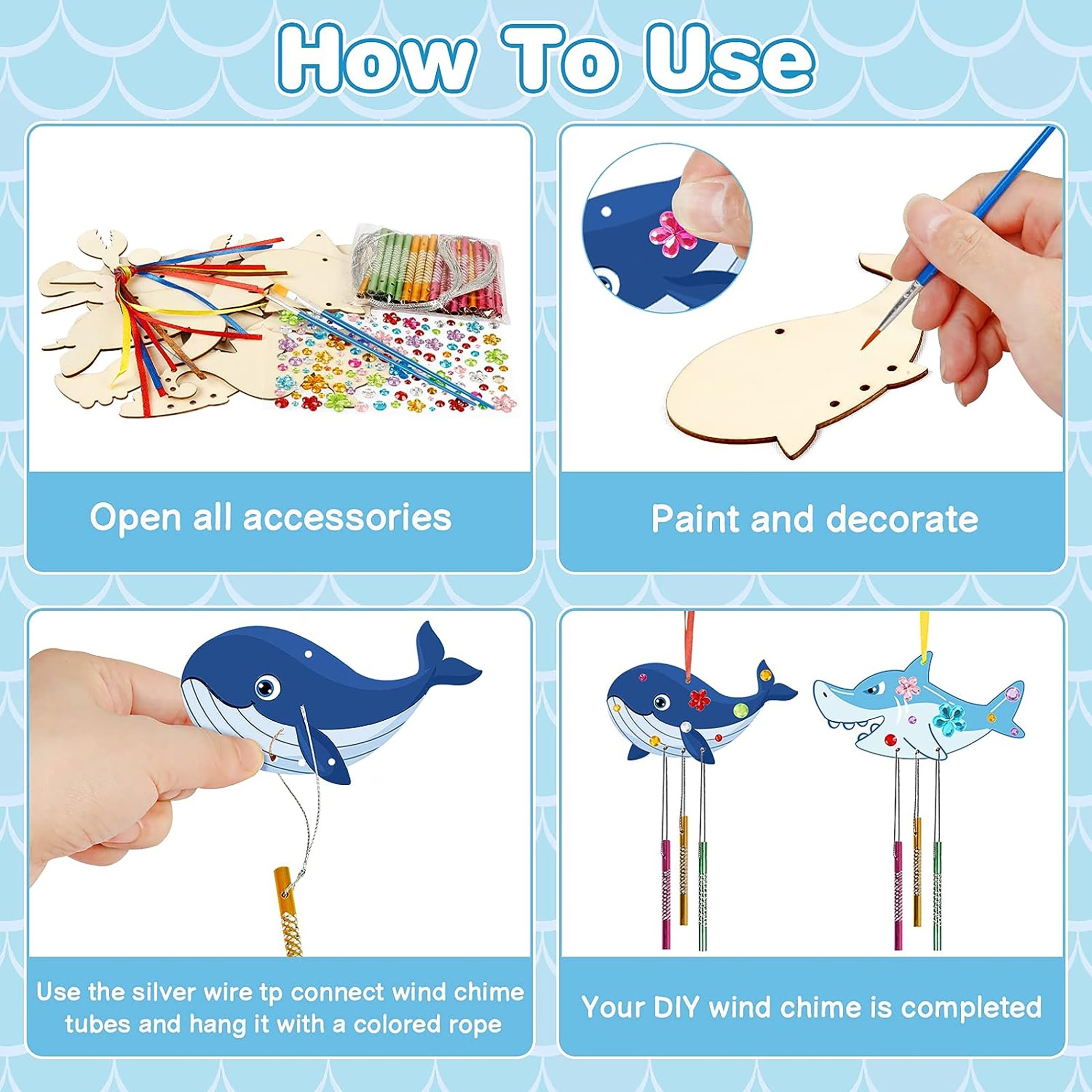 DIY Fish Wind Chime Craft Kit for Kids - Wooden Arts and Crafts