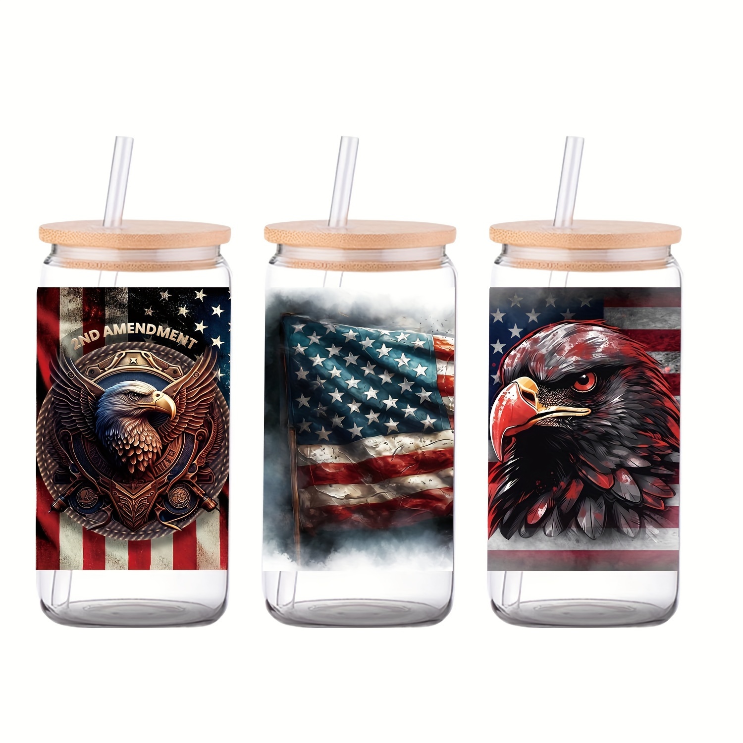 1pc American Flag Design UV DTF Cup Wraps For 16 Oz Glass Cup, UV