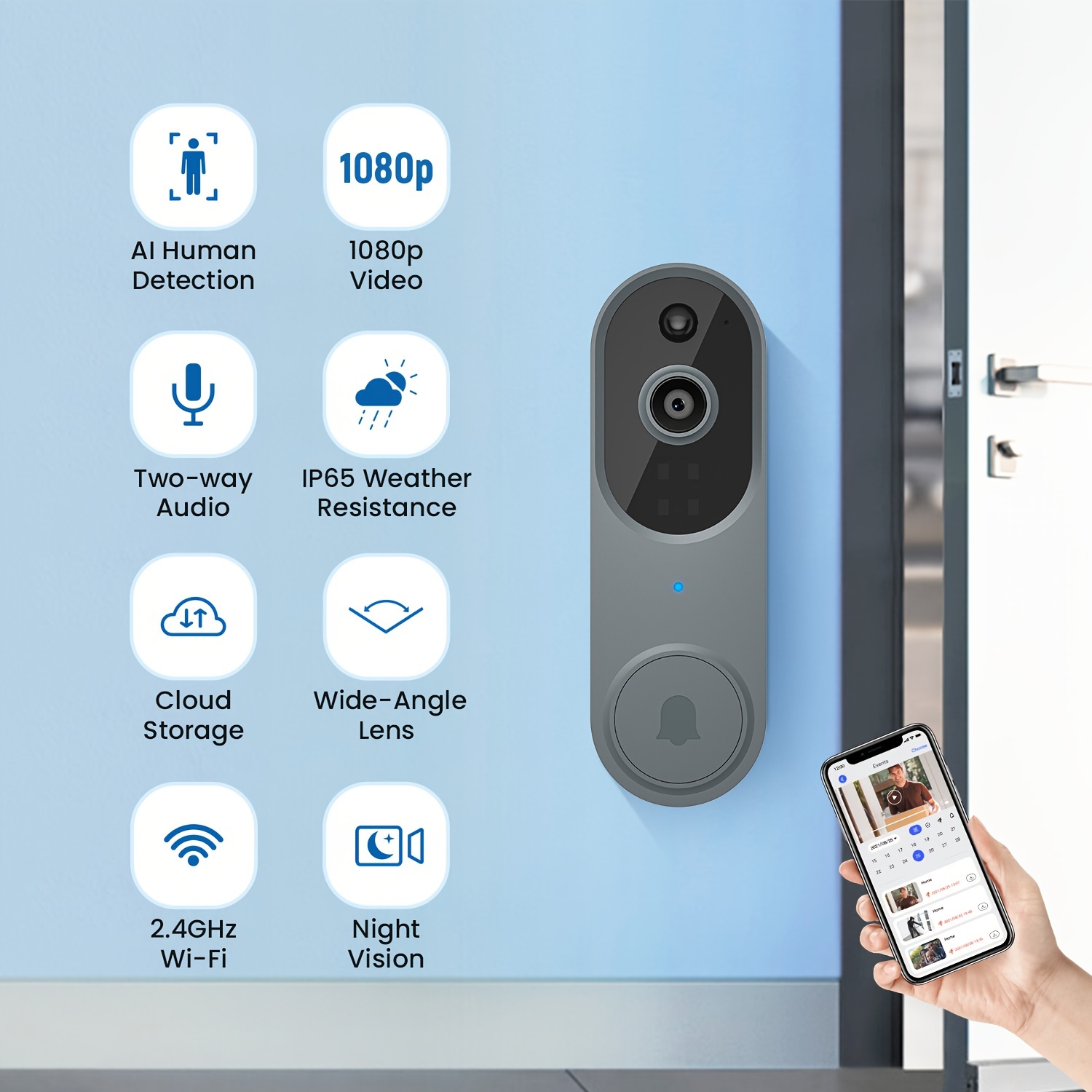 EKEN Video Doorbell Camera Wireless with Chime Ringer, Smart AI Human  Detection, 2.4G WiFi, 2-Way Audio, HD Live Image, Night Vision, Cloud  Storage