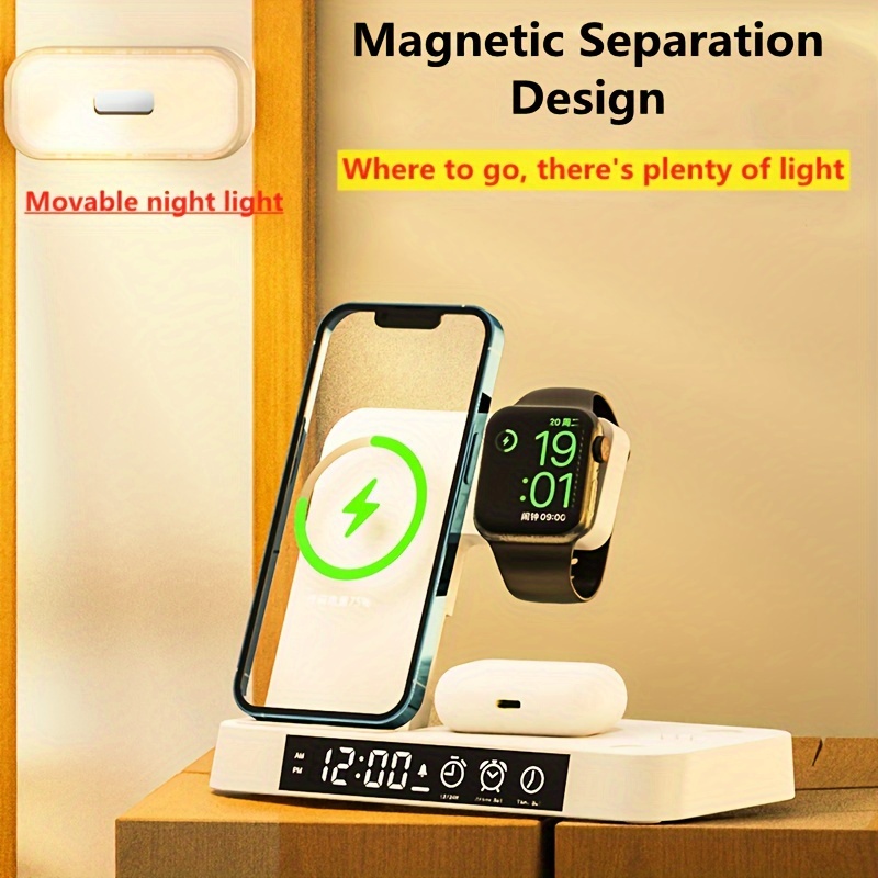 1 Wireless Charger Stand Pad Alarm Clock Night Light Fast - Temu