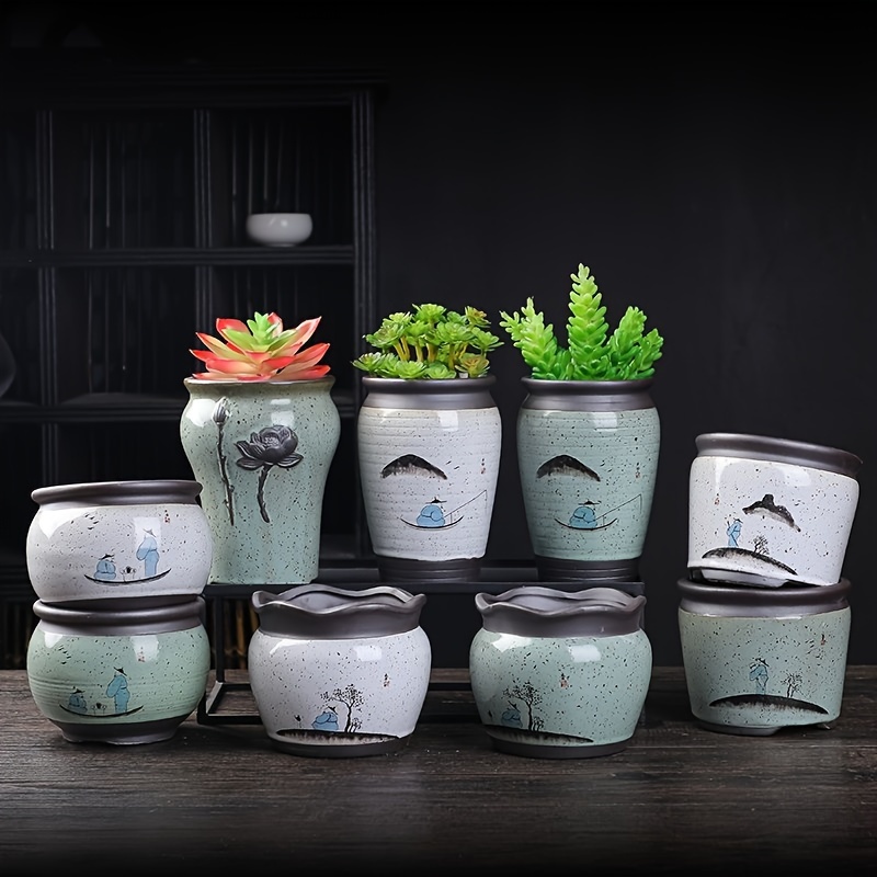 Vaso da fiori in ceramica Tianmu smalto blu vaso Bonsai solo vaso senza  pianta contenitore traspirante per ufficio balcone giardino decorazioni per  la casa - AliExpress