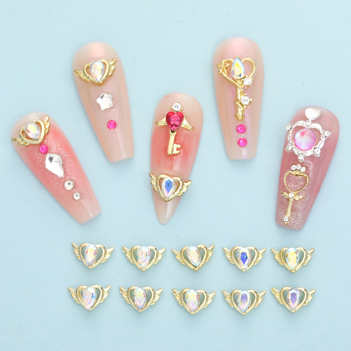 Heart Magic Wand Nail Charms 3d Colorful Heart Rhinestones - Temu