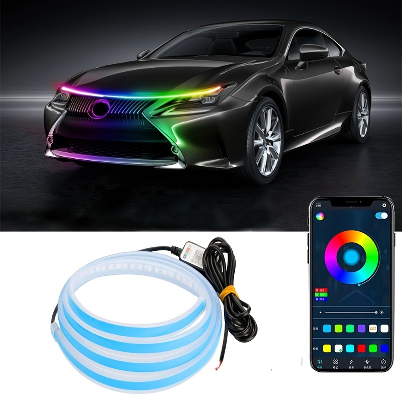 MICTUNING White Car Hood Light Strip, 71 Inches Flexible Exterior Car LED  Strip Lights Waterproof Car Engine Cover Decoration