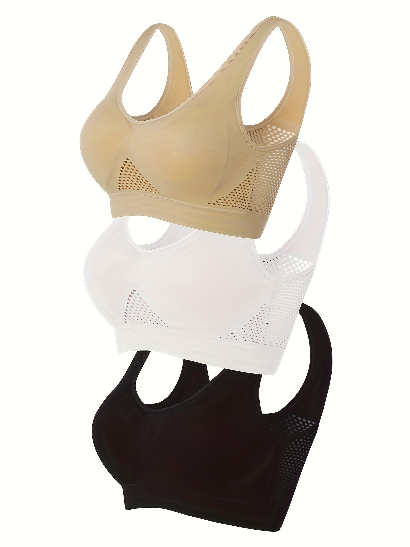 3 Pcs Women's Sports Bra Wireless Hollow Mesh Yoga Bra
