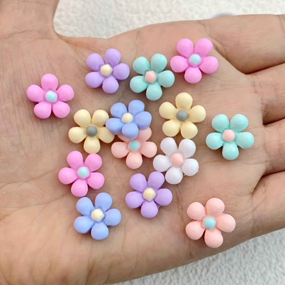 Image of 30pcs Vibrant 3d Resin Flower Embellishments, 13mm - Multicolor Pastel Flatback Appliques For Diy Crafts, Nail Art & Home Decor, Odorless, Flowers For Crafts