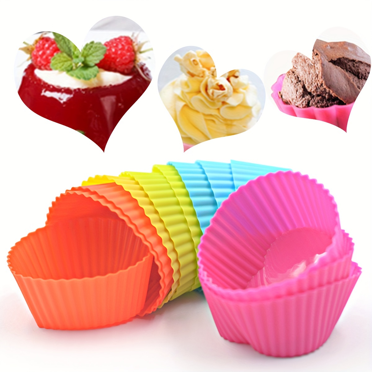 12pcs Silicone Mold Heart Muffin Cupcake Silicone Forms 7cm Cupcake Mold  Heat Resistant Cake Decoration Molds Tools Baking Dish