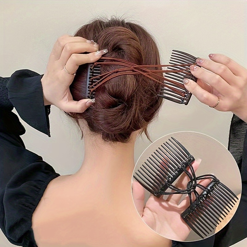 

1pc Retro Stretchy Double Comb Hair Clip Adjustable Elastic Hair Comb No Crease Hair Accessories For Curly Thick Wavy Hair