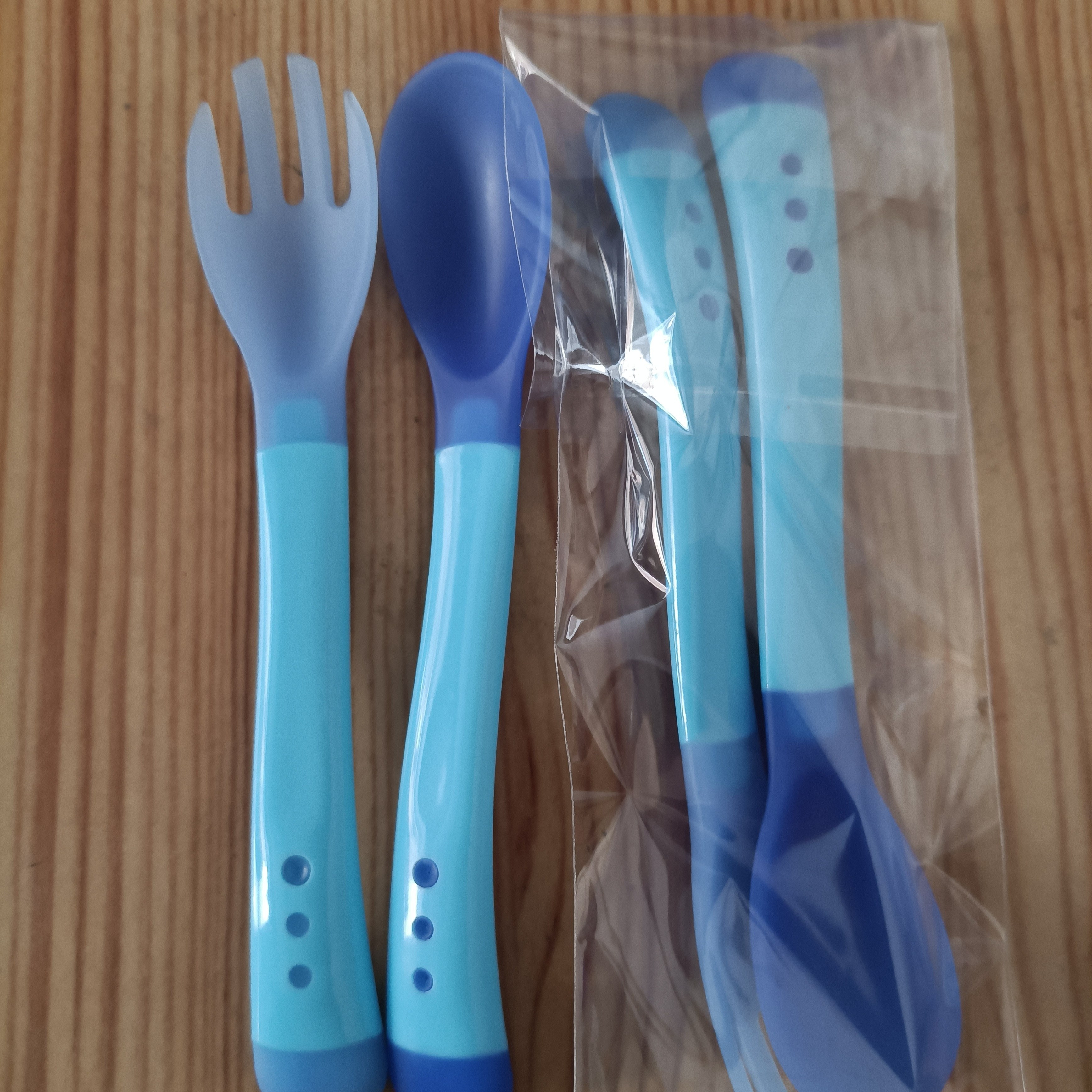 Baby Spoons And Forks Feeding Set, Soft Silicone Tip Heat