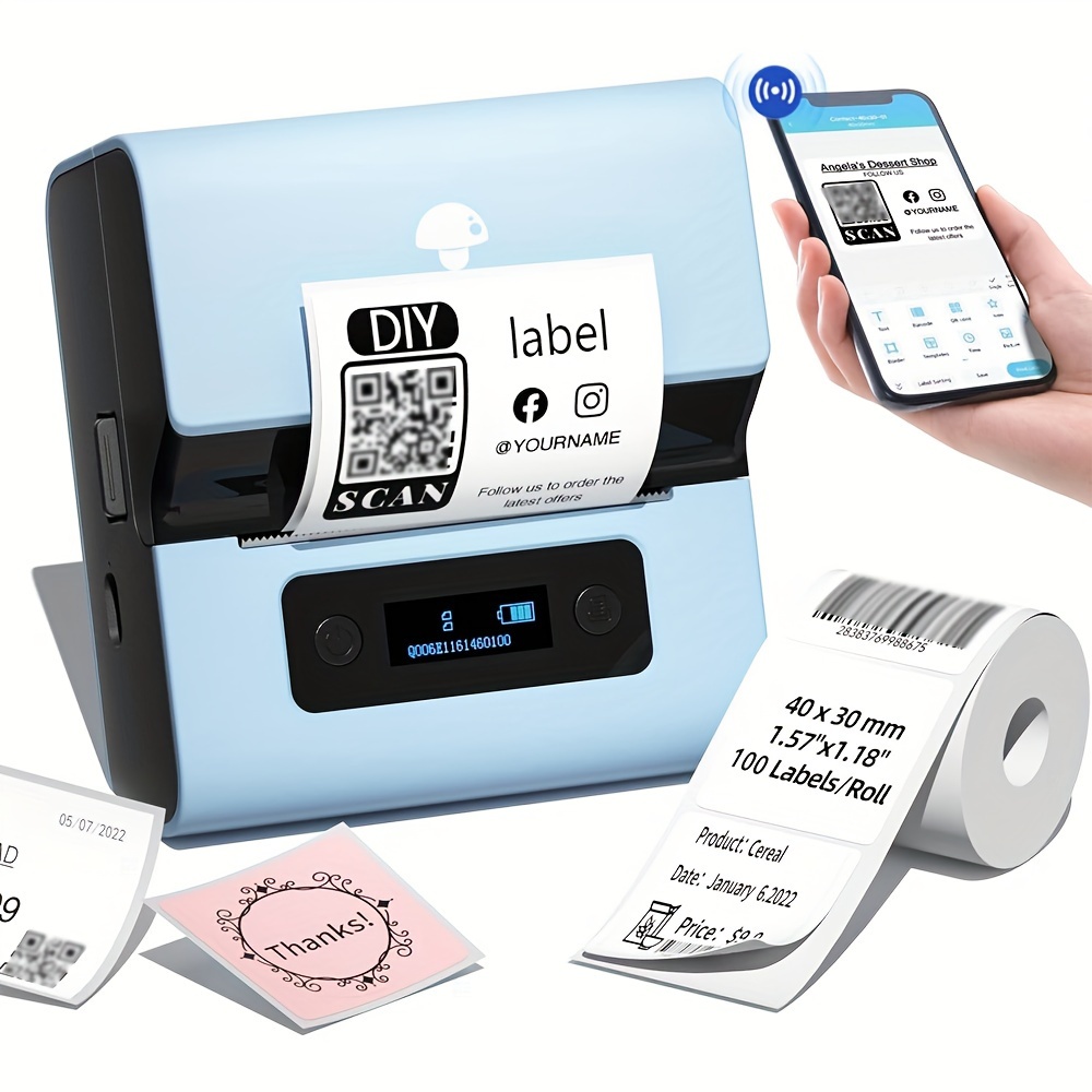 Wireless Mini Portable Thermal Printer Label Maker, Paper Included for  Android and iOS Phone, White 