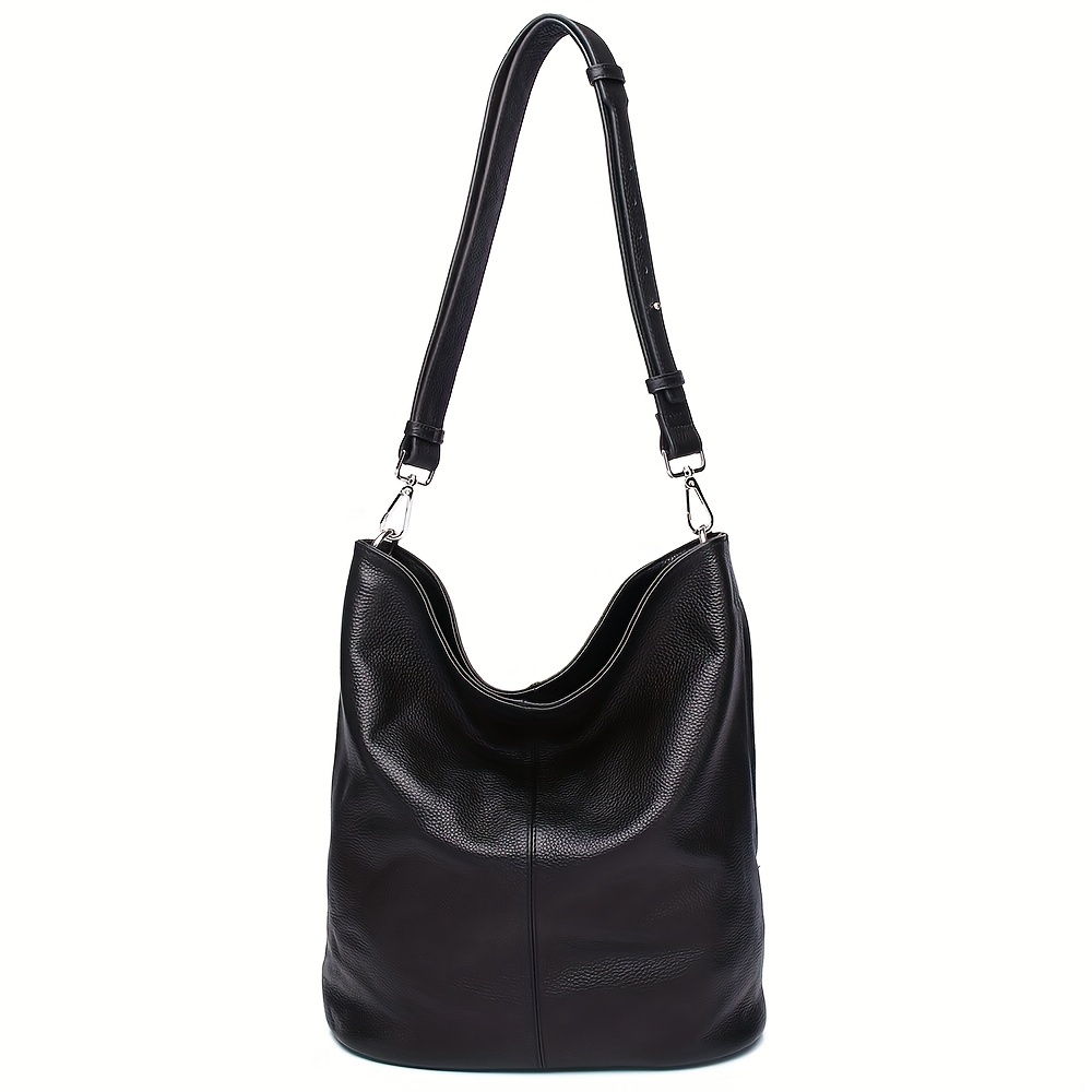 Minimalist Leather Bucket Vertical Tote Bag Black&Beige