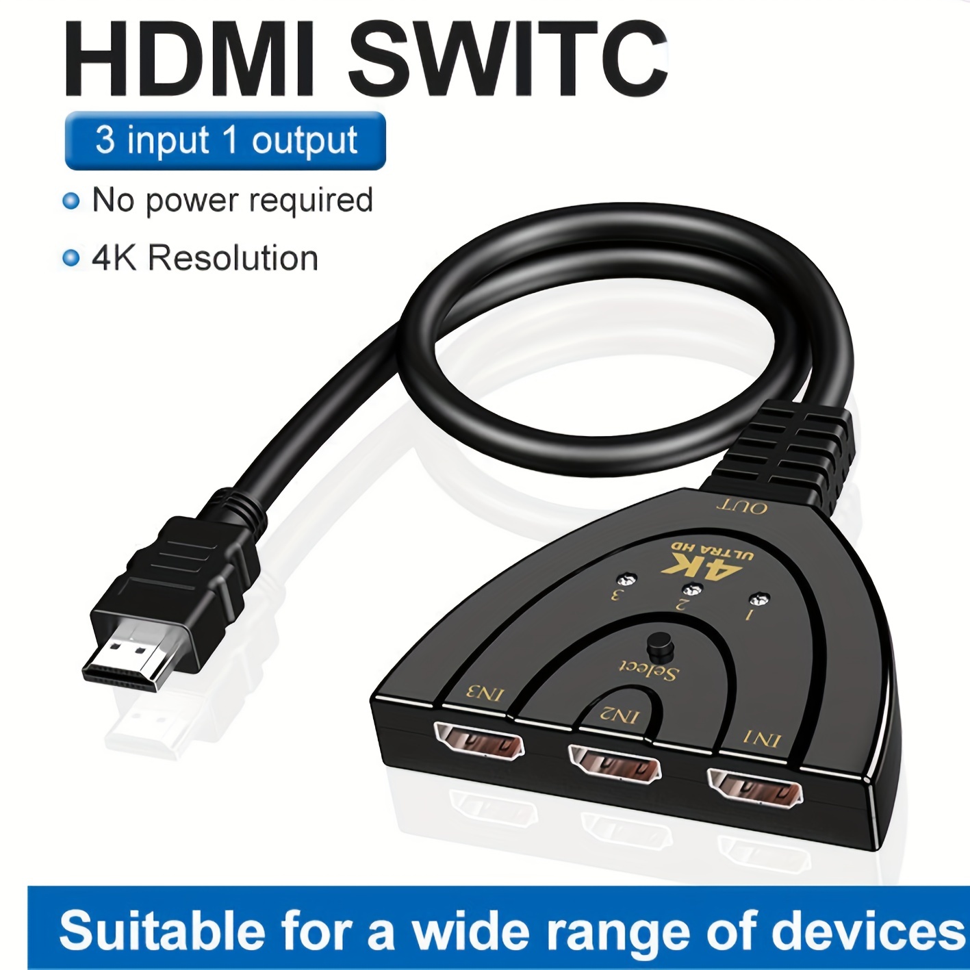 2 Input 1 Output HDMI 2-in 1-out HDMI 1.4 Auto Switcher Splitter Cable