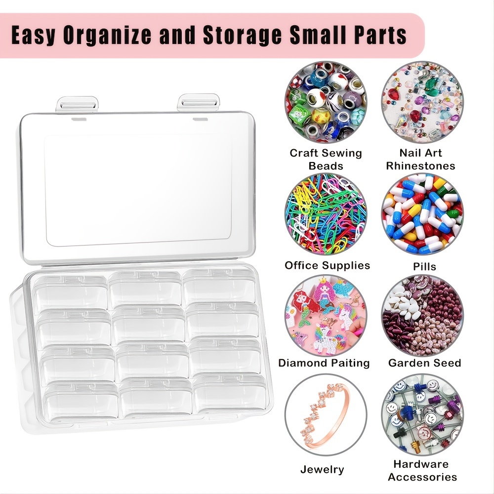 12 Plastic Containers Screw Top for Beads Jewelry Sewing Crafts