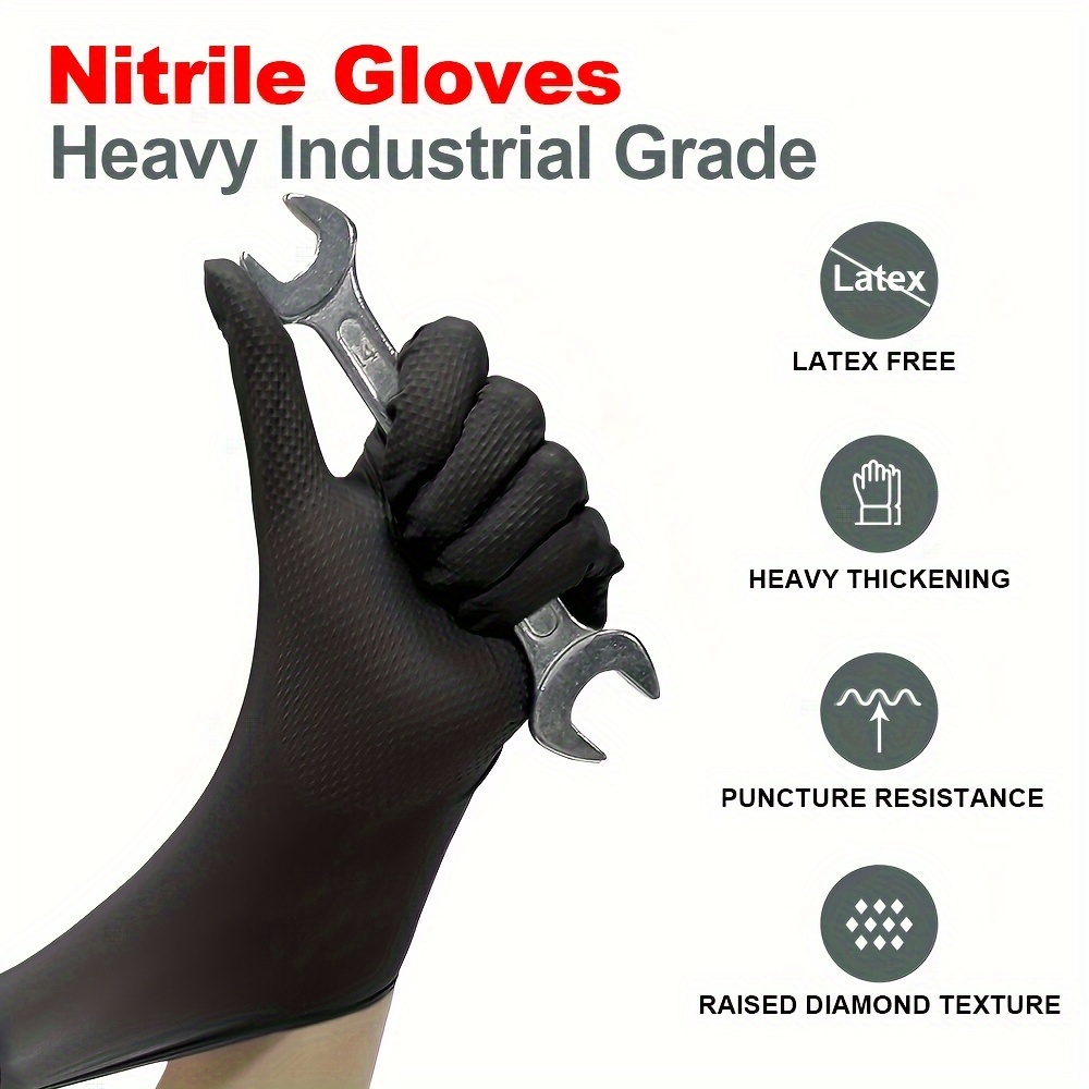 Heavy Duty Black Industrial Nitrile Gloves With Raised Diamond Texture,  Latex Free Excellent For Auto Repair, Plumbing, Painting, Manufacturing,  Cleaning, Food Service And Much More - Temu