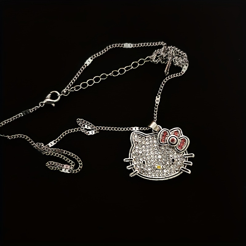 Sanrio Hello Kitty Necklace Ring 2K Kuromi Melody Chain Alloy Silver Crystal Female Charm Rhinestone Goth Jewelry Valentine Gift, Women's, Size: One