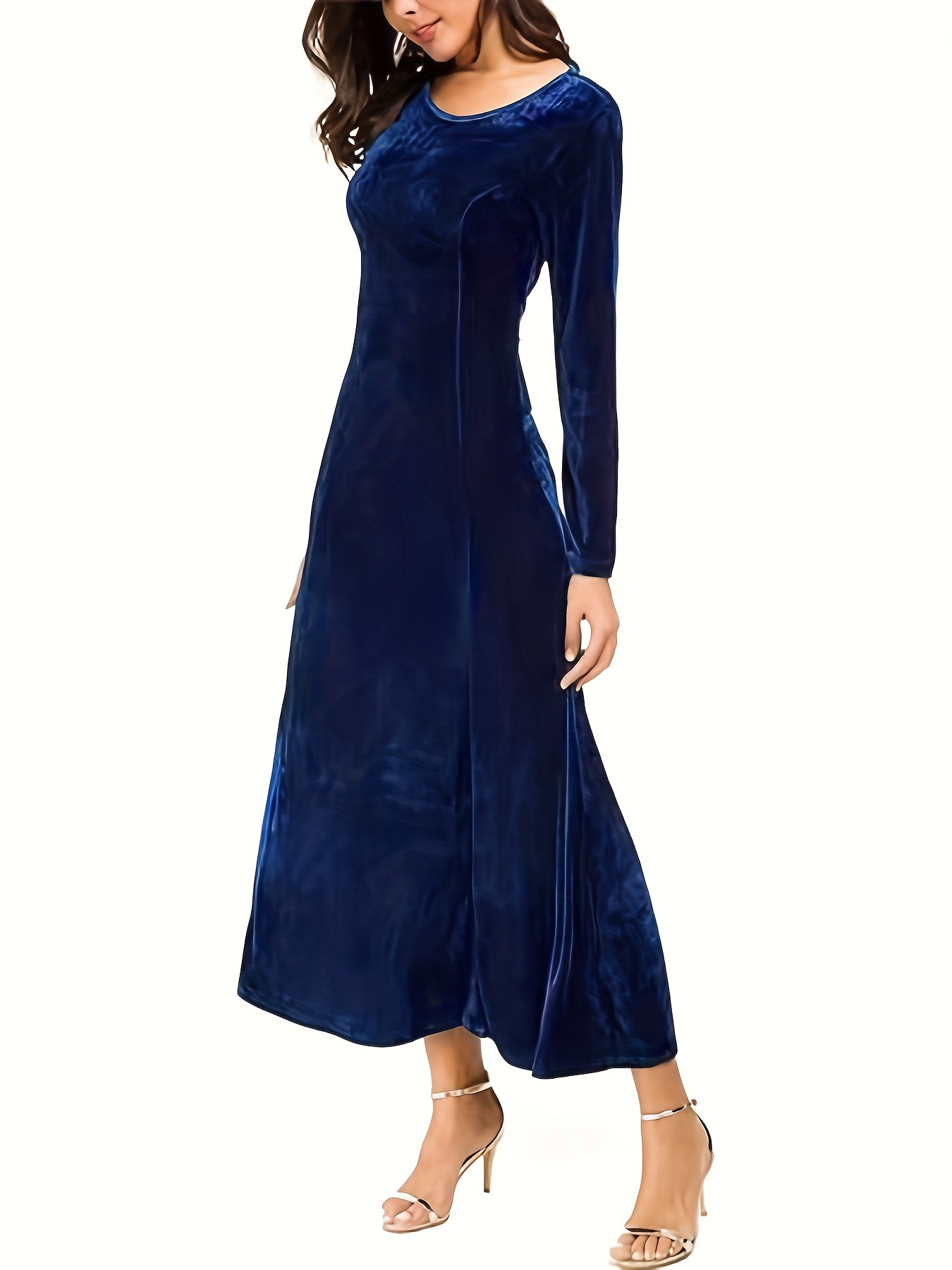 Navy blue long outlet sleeve velvet dress