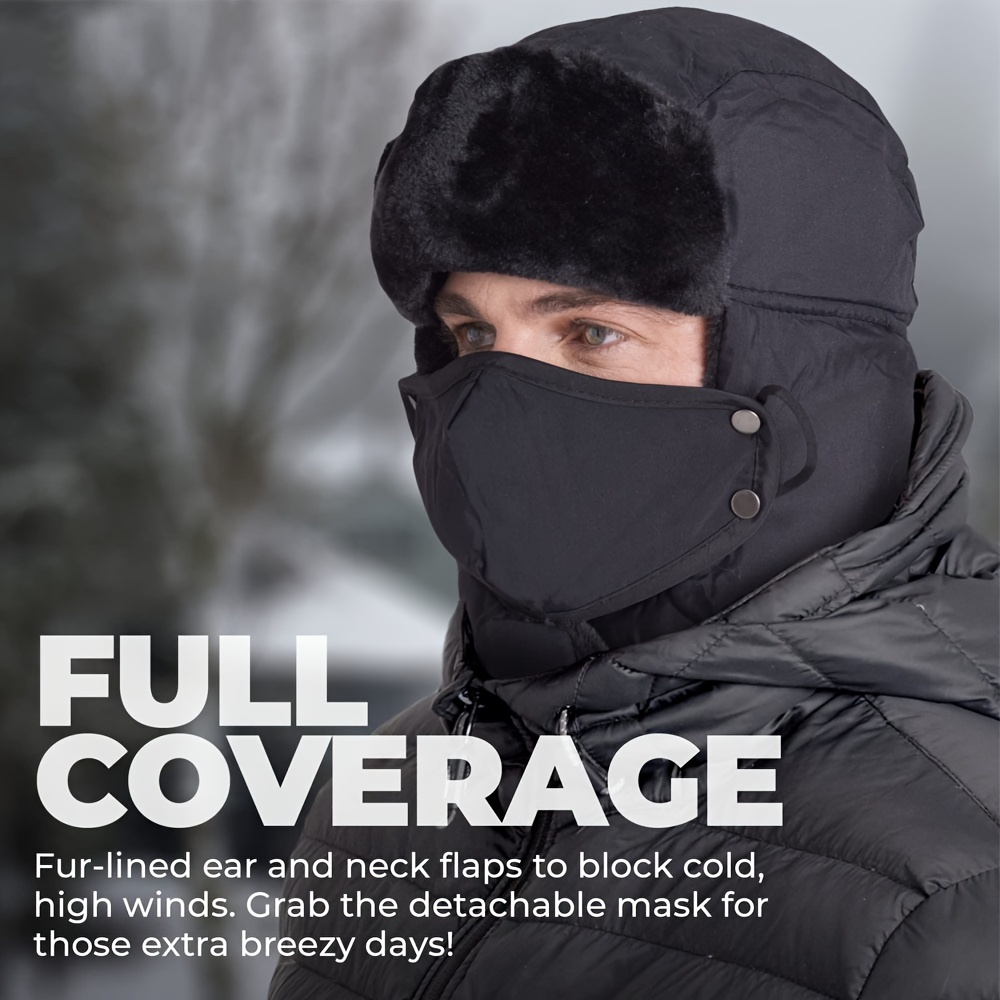 Unisex Winter Trapper Hat Detachable Ski Mask Thickened - Temu