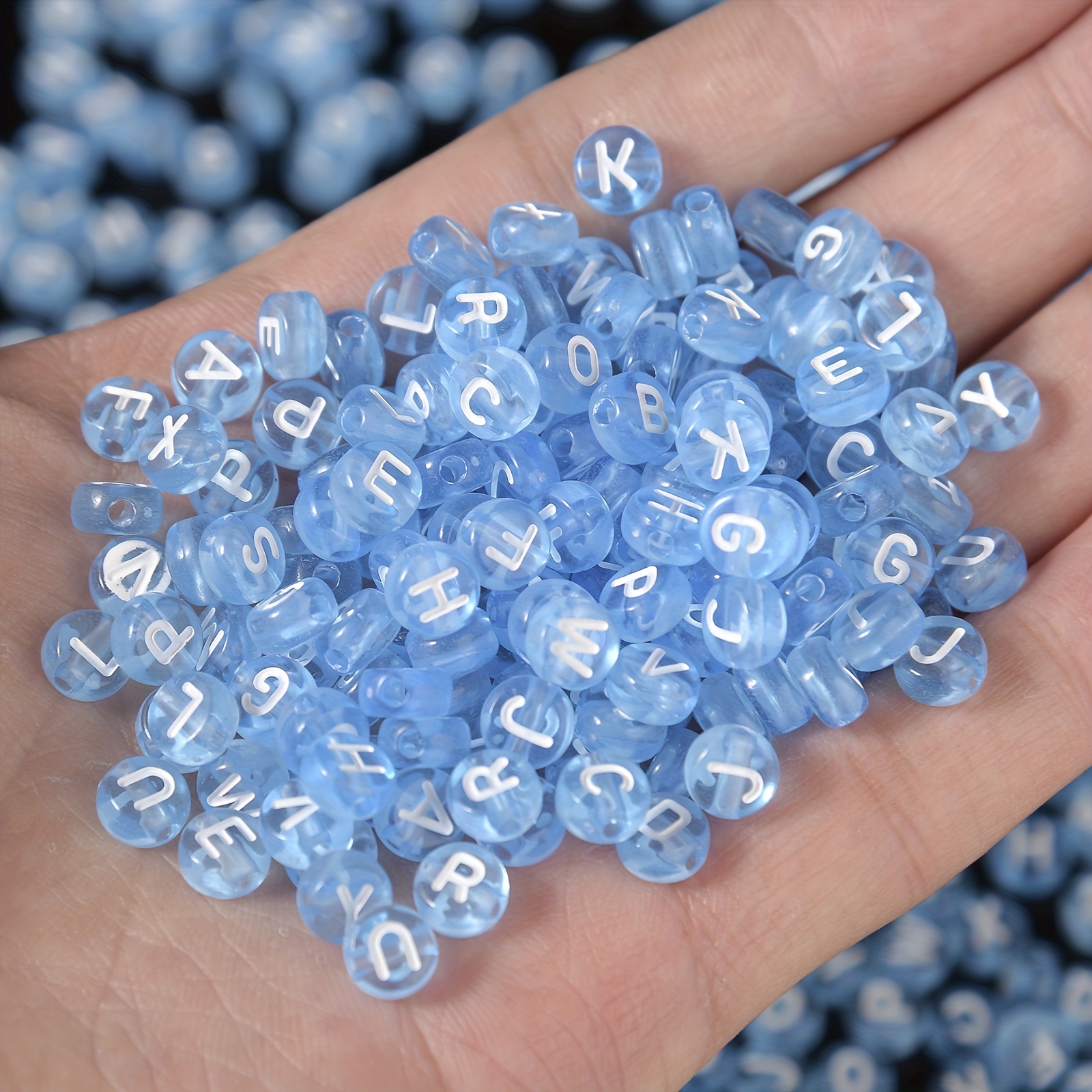 Lovely Transparent Sky Blue White Letters Beads Fashion For - Temu