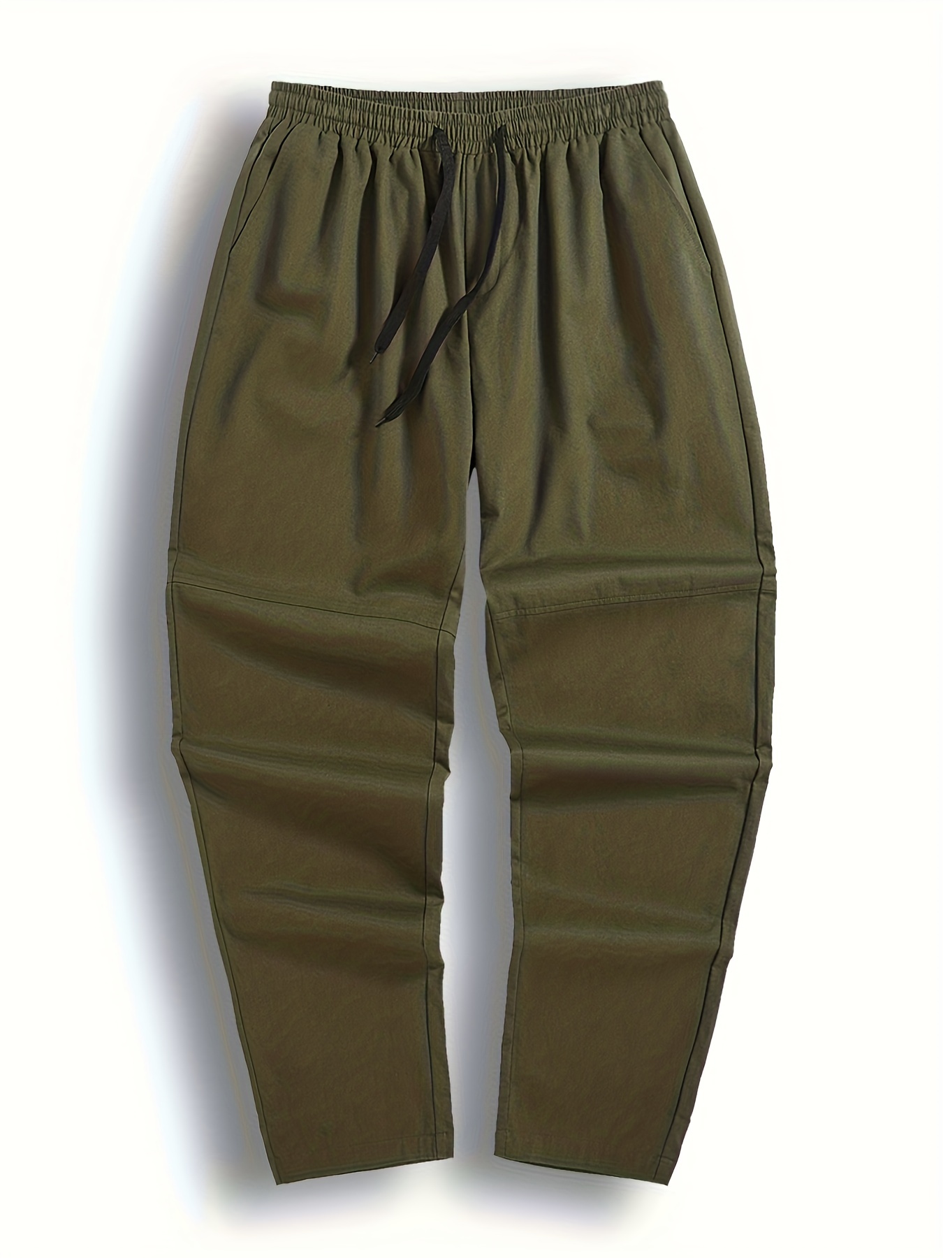 Men's Solid Cotton Pants Casual Elastic Waist Drawstring Trousers