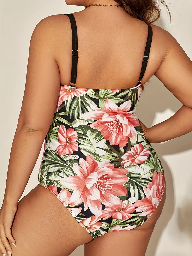 Plus Size Vacay Swimsuit Women's Plus Tropical Print Knot - Temu