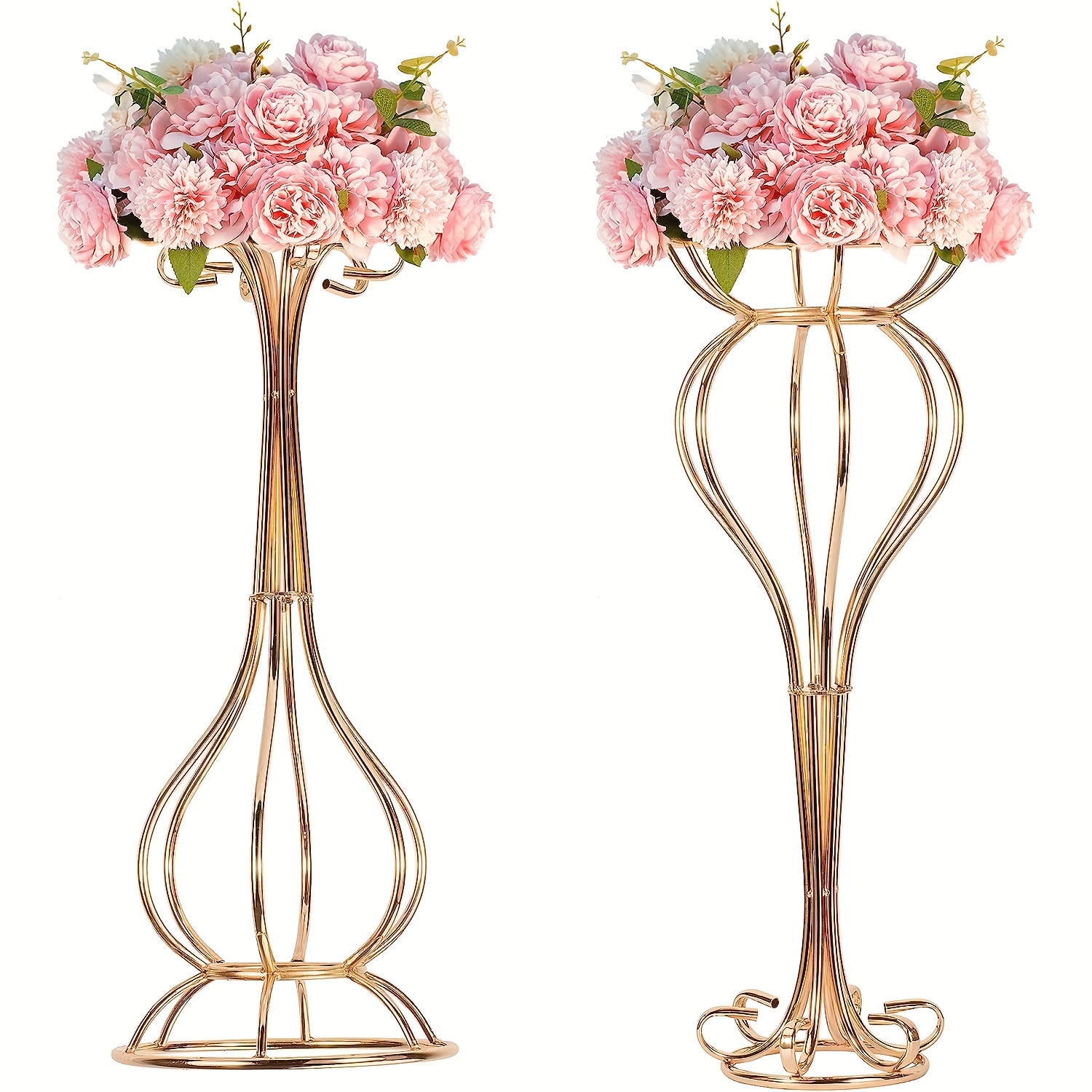 2pcs, Golden Flower Vases Stand For Table Centerpiece, Metal Trumpet Stands  For Wedding Road-Leading, 25.6inch Tall Tabletop Flower Stands For Home Bi