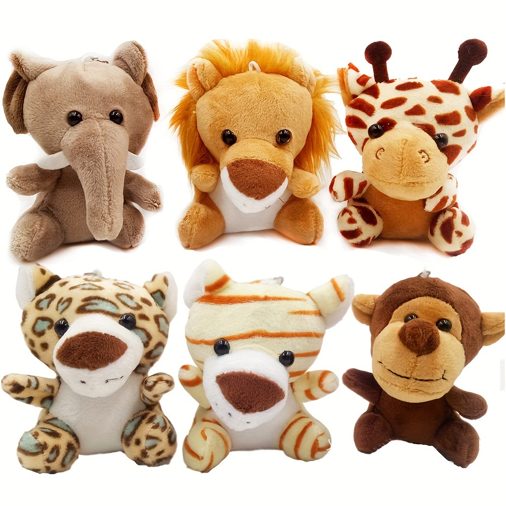 

6pcs Cute Forest Animals Lion Elephant Monkey Monkey Deer Tiger Leopard Plush Toy Small Pendant Keychain Doll