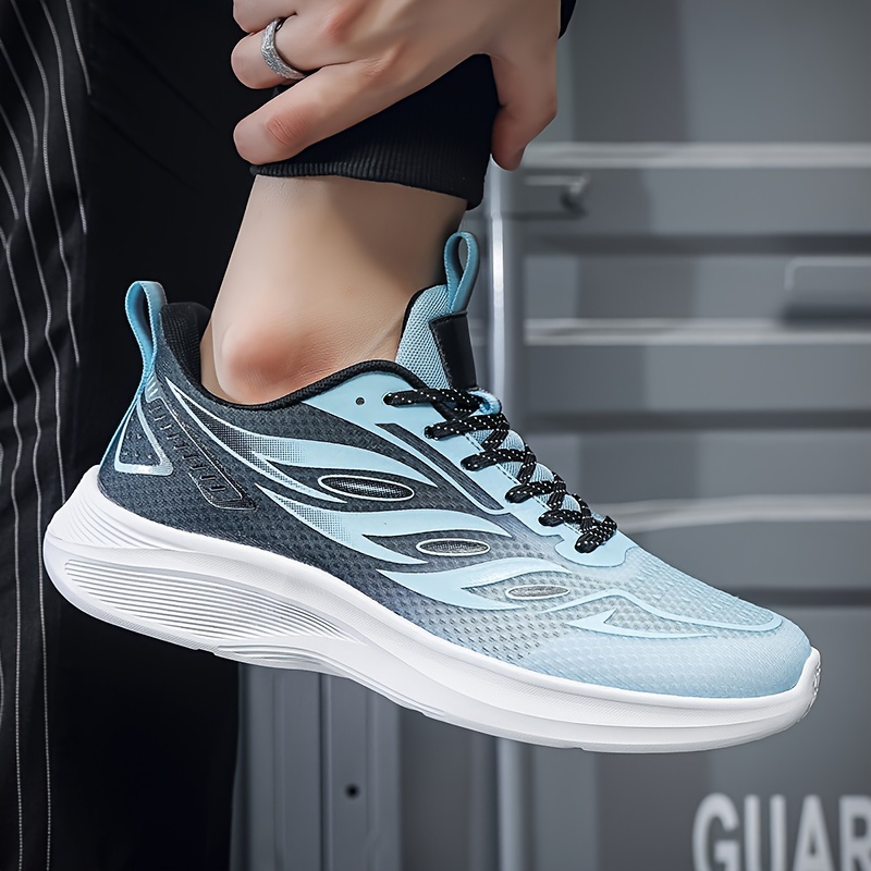 [Athletic Performance] Men's Breathable Athletic Sneakers - Stylish Blue & Black Gradient, Versatile Casual Running Shoes with EVA Sole, Lace-Up Closure for Spring/Summer/Fall