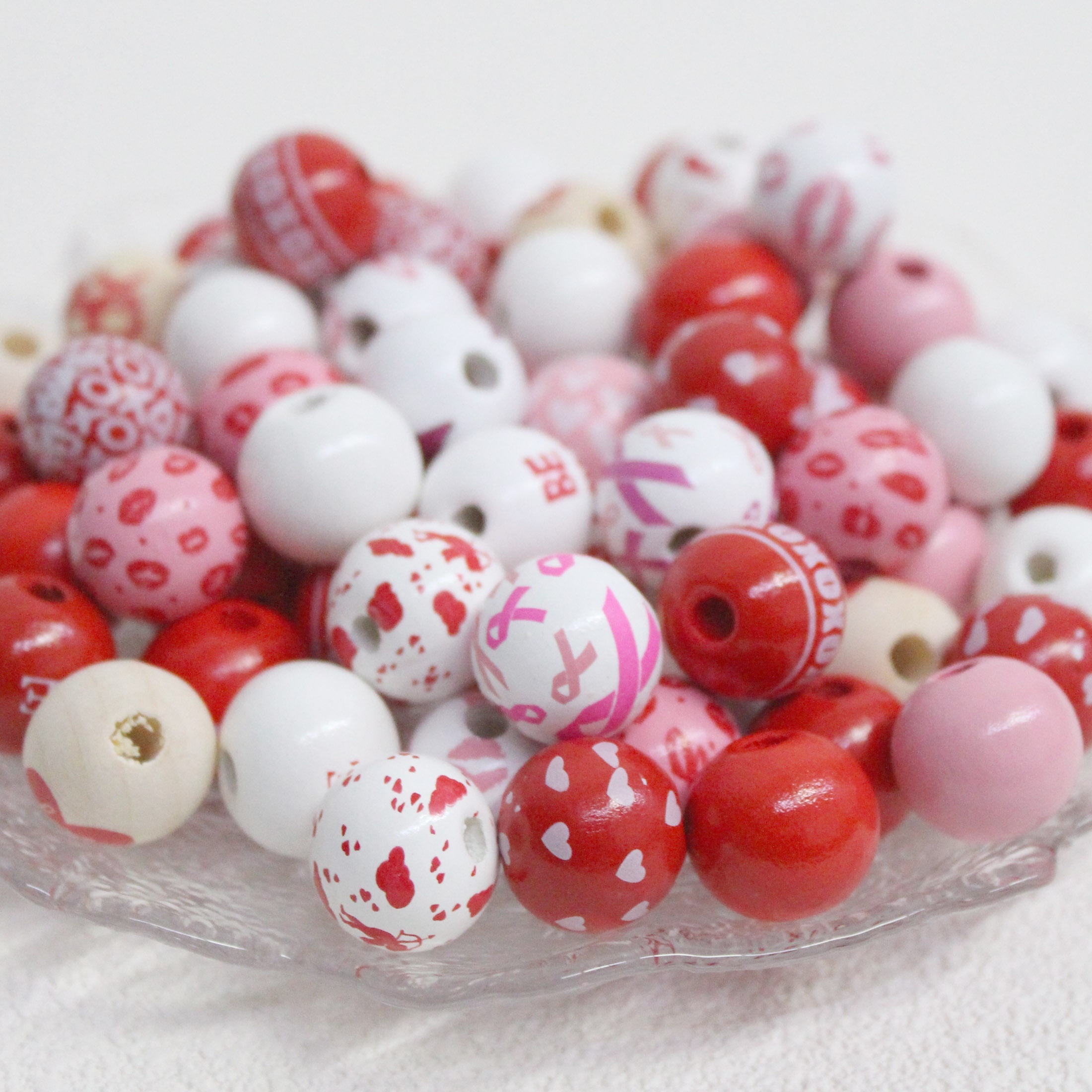 Wooden Beads Cute Red Love Heart Pattern Log Valentine's Day - Temu