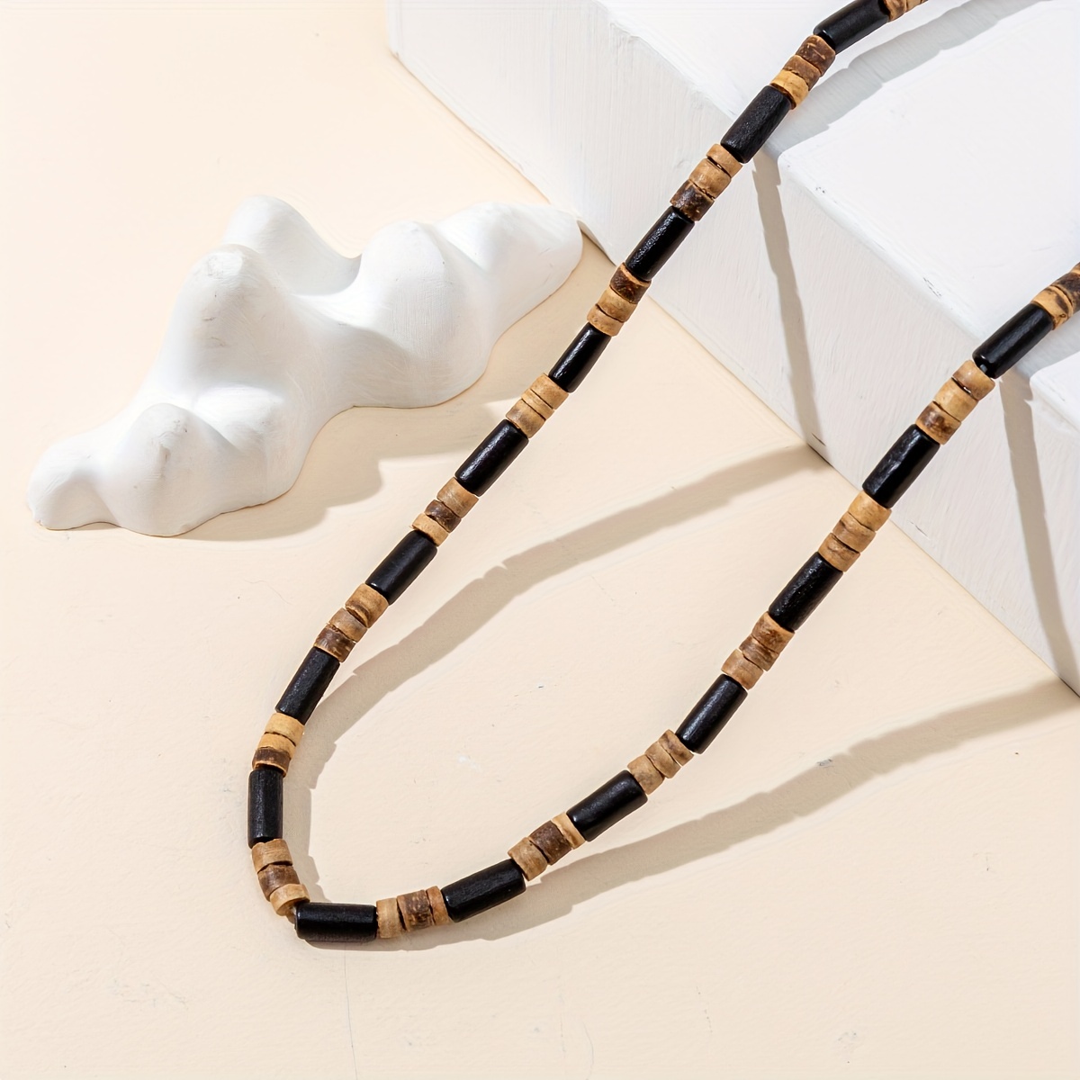 Small Retro Style Pattern Stone Wood Mixed Necklace