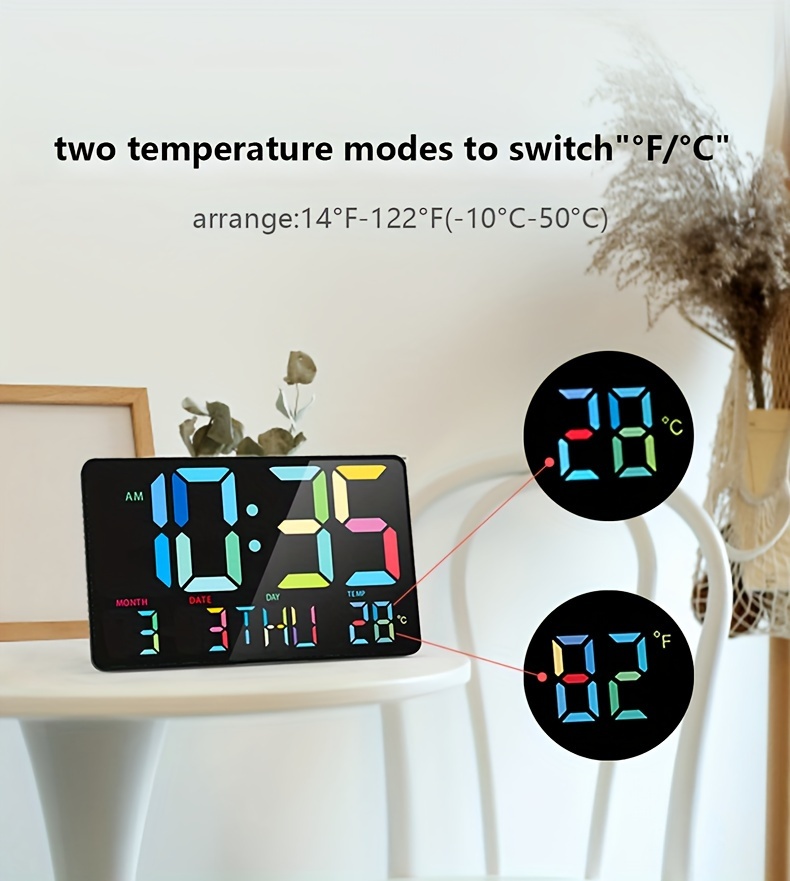 1pc Orologio Parete Digitale Rgb Display A Grandi Numeri A Led Colorati,  Doppie Sveglie, Calendario Temperatura, 5 Livelli Luminosità, Orologio  Digitale Parete Casa Camera Letto, Orologio Tavolo Telecomando, Sveglia  Elettronica Ricarica Usb 