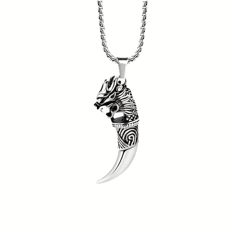 Hip Hop Spike Decor Rhinestone Necklace Wolf Tooth Alloy Necklace For Men -  Temu Bahrain