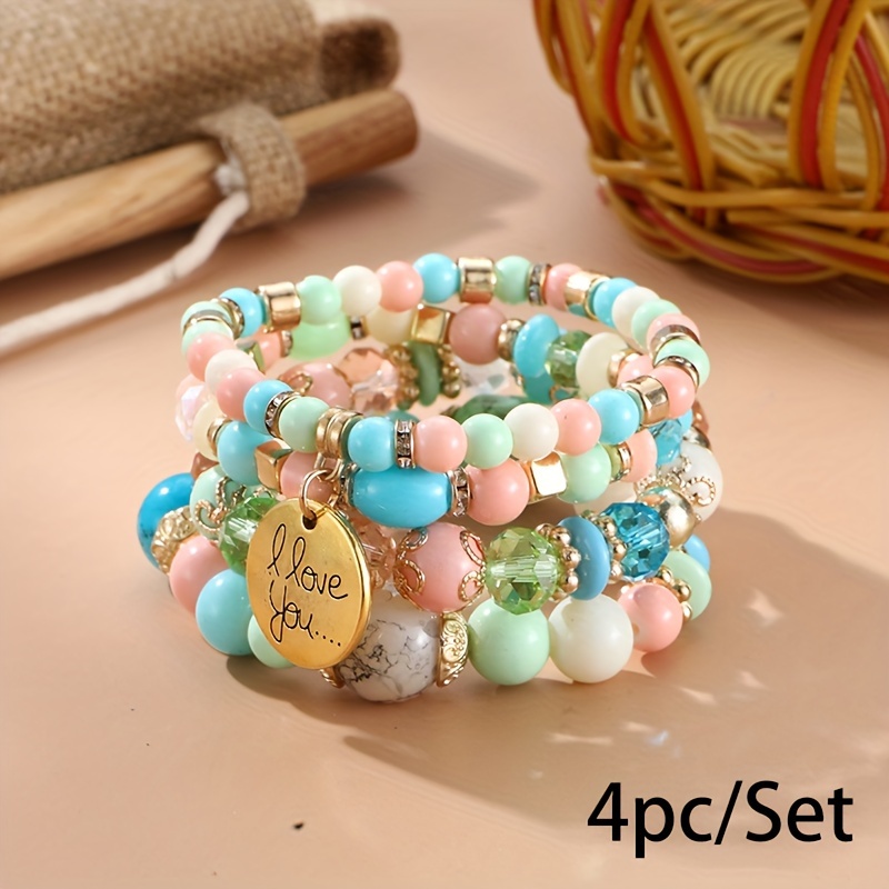 4-layer Women's Bracelet With Simple Mixed Beads And Heart Shaped Pendant