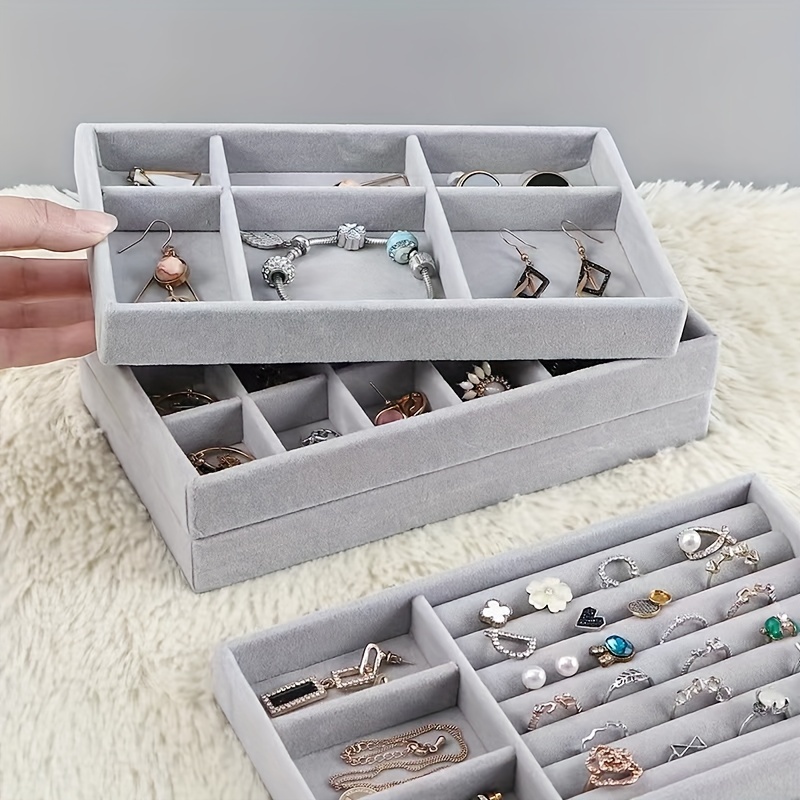 Simple Grey Velvet Ring Box Jewelry Box Earrings Holder Organizer Tray  Drawer
