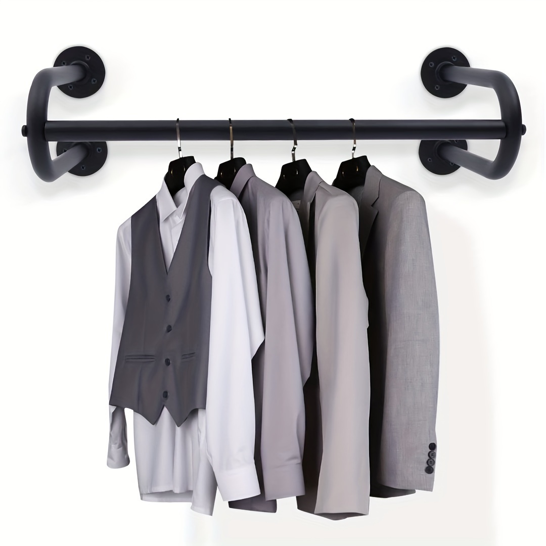 Barra de ropa negra de pared,Barra industrial para colgar ropa de  pared,Perchero de ropa para tienda de ropa (tamaño : 60 × 10.2 in)