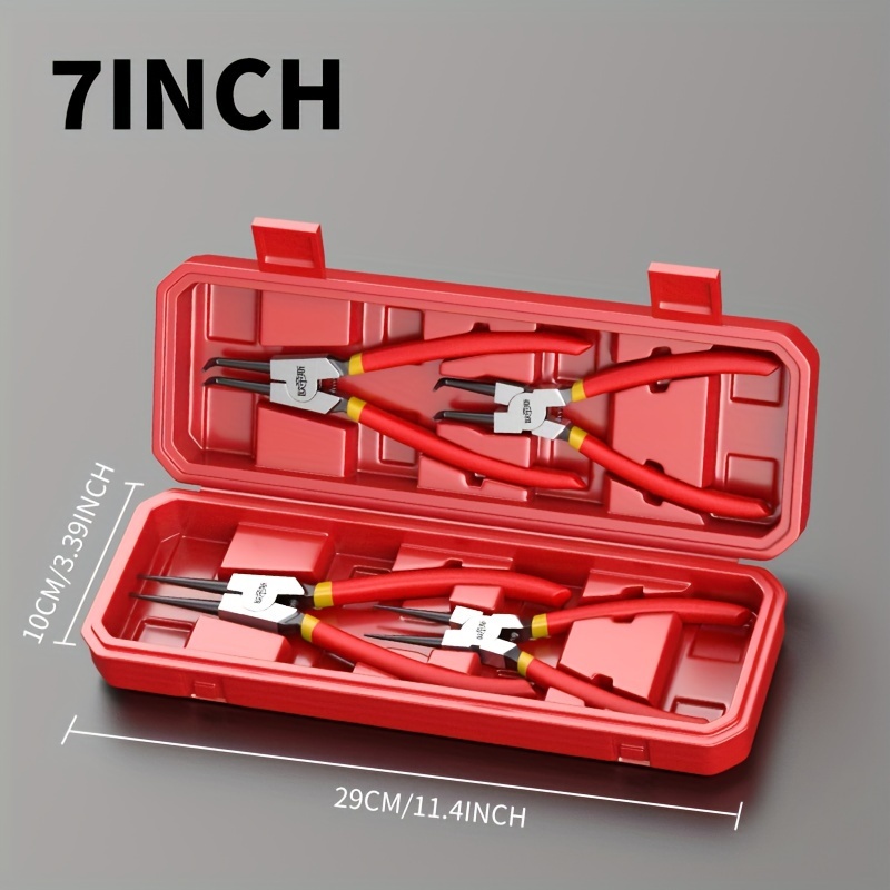 Image of Set Of 4 Snap For Ring Pliers In 7-inch And 9-inch Sizes, Designed For Removing Retaining For Rings With Straight And Bent Jaws, Including Pliers For Internal And External Use