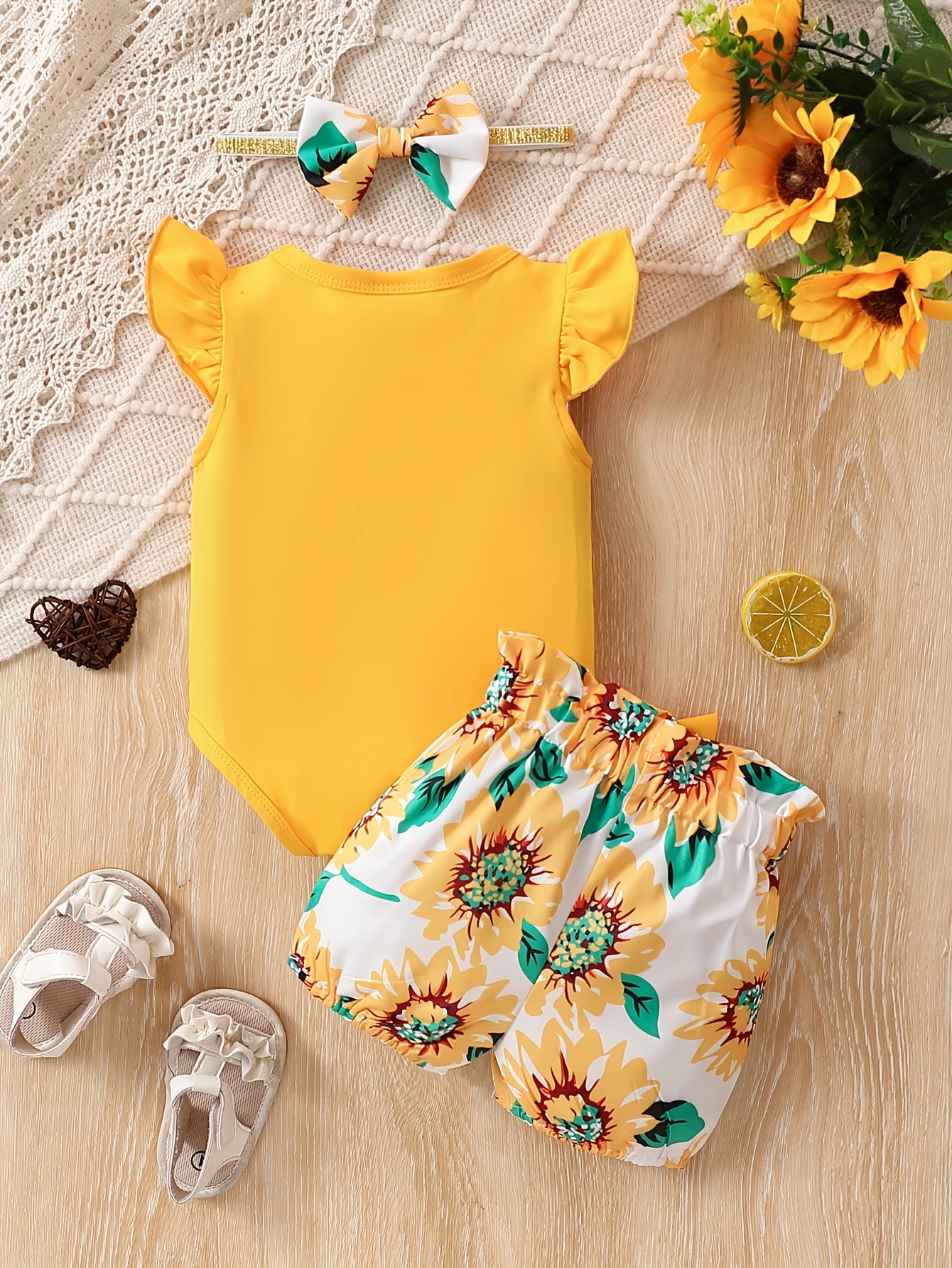 Amarillo Ropa De Girasol Para Bebes Traje Ropa Recien Nacido