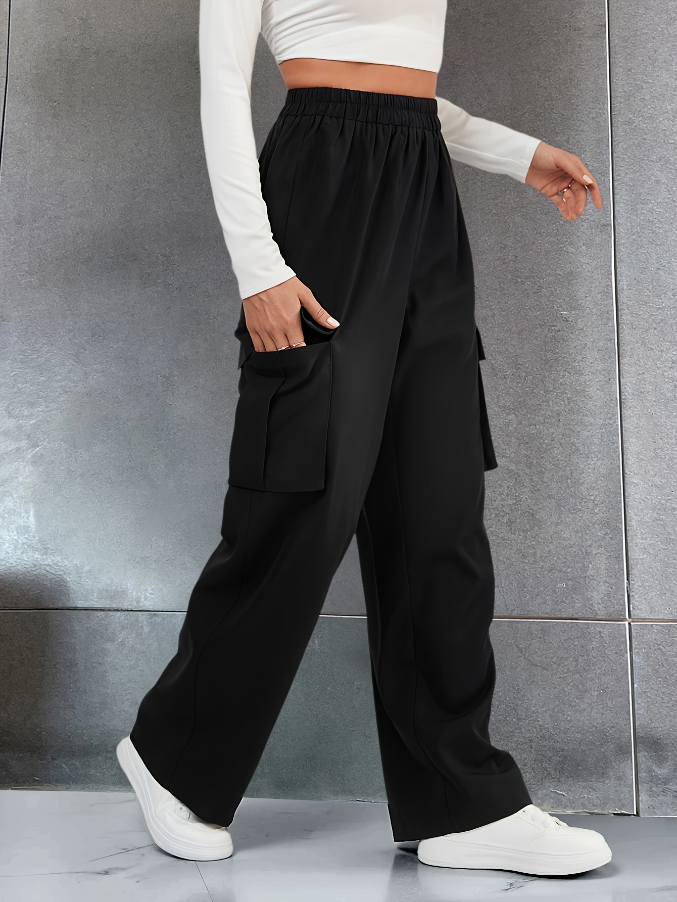 Solid Cargo Pants Casual Pants Pockets Women's Clothing - Temu